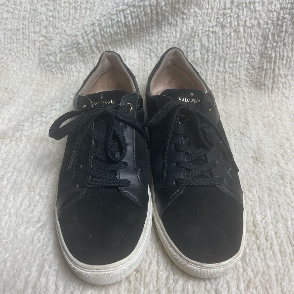 Kate Spade New York  leather black suede low top lace up sneakers SZ8.5B